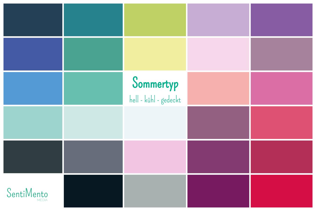 Sommertyp Farbpalette von SentiMento Media - helle, kühle und gedeckte Farben