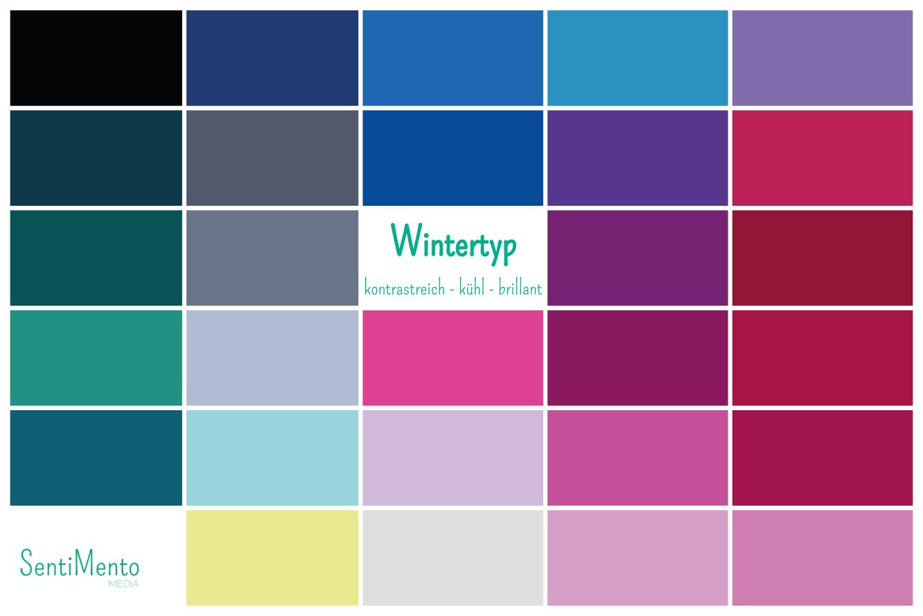 Wintertyp Farbpalette von SentiMento Media - kontrastreich, kühl und brillante Farben